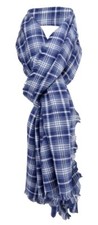 Schal in blau dunkelblau weiß kariert mit kleinen Fransen - Gr. 180 x 50 cm