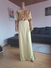 Modest langärmliges Abendkleid Kaftan Gr. 40/42 mit Gürtel und Brosche beige