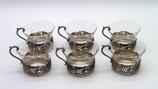 800er Silber Teeglashalter mit Glaseinlage Durchbrüche Jenaer Glas 6 Stk.