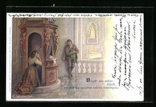 Künstler-AK E. Döcker: Flehende Dame im Beichtstuhl 1900 