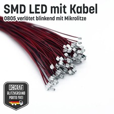 5-100St blinkende SMD LED 0805 mit Kabel Mikrolitze 30cm verlötet Miniatur