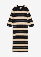 Midikleid mit 3/4 Ärmeln Gr. 36/38 Schwarz Beige Damen-Kleid Shirtkleid Neu*