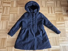 Mädchen Wollmantel 152 Vertbaudet Dunkelblau Glitzer abnehmbare Kapuze Teddyfell