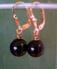 Ohrringe Schwarzer Bernstein, Ohrhänger Gold- Doublé 