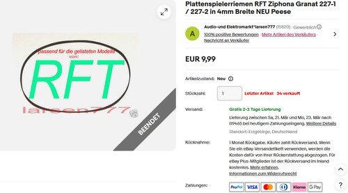 Plattenspielerriemen rft - plattenspielerriemen,