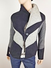 Damen Wollblazer Wolle Blazer Jacke asymmetrisch Patchwork Grau Schwarz Gr. XL