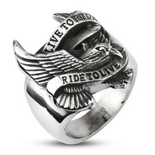Biker Ring Live to Ride Adler Eagle Massiv Motorrad Rocker Edelstahl silber