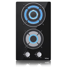 Gaskochfeld Einbauherd Kochfeld Glas Gaskocher 2 flammig Erdgas Propan Schwarz