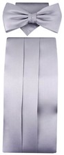 TigerTie Kummerbund + Einstecktuch + Fliege 100% Seide in silber hellgrau grau