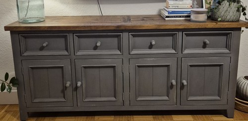 Sideboard grau mit holzplatte - grau,