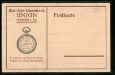 Glashütte i. Sa., Reklame für Glashütter Uhrenfabrik Union, Ansichtskarte 