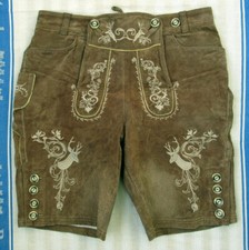BESTICKTE BRAUNE LEDERHOSE - KRACHLEDERNE - BW 43 - 46 cm - LANDHAUS - GR. 46