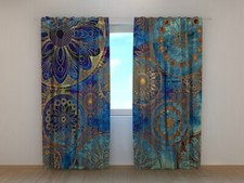 Fotogardine goldenes Ornament, Fotovorhang mit Motiv, Digitaldruck, auf Maß