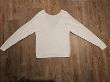 weißer Pullover von ZARA mit Glitzer-Pailletten * Gr. S * Rücken-V-Ausschnitt
