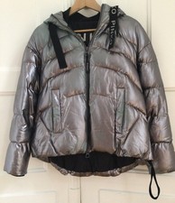 PINKO Jacke XS Steppjacke Kapuze Silberfarben