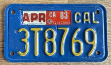 Nummernschild USA Kennzeichen CALIFORNIA GELB BLAU 70/80er 3T8769 MOTORRAD 1983