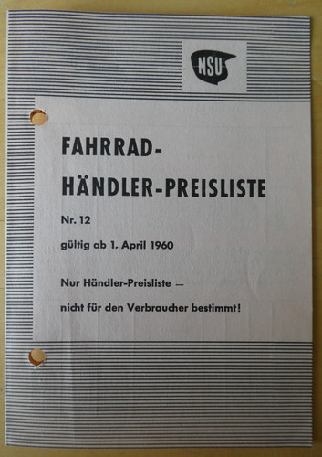 Original nsu preisliste 1960 - original,