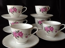 6  Tiontsin China Porzellan Rosendekor & Goldrand Kaffeetasse Kaffeetassen 12tlg