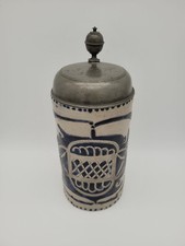 Westerwälder Steinzeug Krug mit Zinnmontierung, datiert 1800