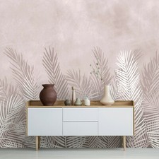 Vlies Fototapete Palmenblätter Betonoptik Federn beige Wohnzimmer TAPETE XXL
