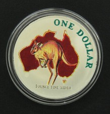1 OZ Silber Känguru 2000 Kangaroo Coloured in Farbe Coloriert Australia Color