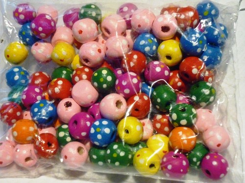100 stück holzperlen - bunt, mit