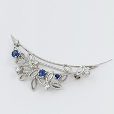 Brosche 585/-, mit Brillianten und Saphiren, 8,22 g