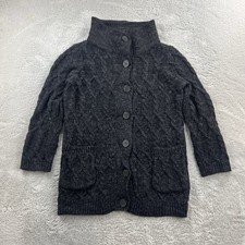 ARAN Damen Pullover Strickjacke Gr.L Grau Cardigan Wolle Zopfmuster Vintage