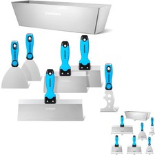 Spachtel Set Edelstahl, Malerwerkzeug Profi, 7-tlg., Spachtelkasten, Gummi-Griff