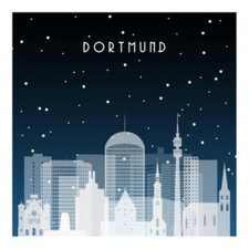 Wandbild: Winternacht in Dortmund. Nachtstadt in flachem Stil für Banner, [...]