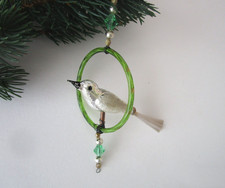 alter Christbaumschmuck, Vogel, Glasring, Lauscha, Gablonz , grün
