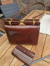 Antike Leder Handtasche mit Portemonnaie Erbstück ca. 1960