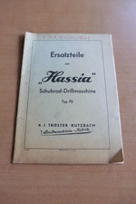 Ersatzteilliste HASSIA Schubrad Drillmaschine Typ FS Sämaschine 1952