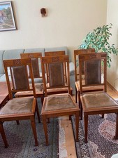 6 Stück alter Holzstuhl Leder Nieten Eiche Stuhl Holz Jugendstil Vintage 6 Stück