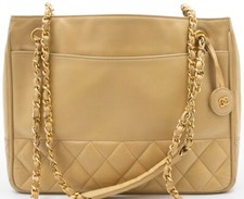 CHANEL CHAIN SHOULDER BAG TASCHE SCHULTERTASCHE TOTE BAG BEIGE LEDER LEATHER RAR