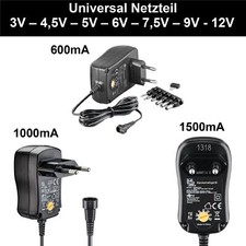 Universal Netzteil 3- 12V  umschaltbar 600mA-1000mA-1500mA mit 6 Adapterstecker