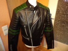 Moto Cuir 90er Jahre Motorradjacke Lederjacke Vintage Bikerjacke Kawa-Grün Gr. M