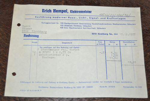 Rechnung 1977 elektromeister - rechnung,