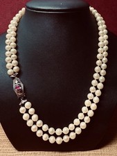 Perlenkette Doppelreihig Geknotet, 750/ WG Schloß & Rubin im Perlenschloss￼