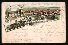 Lithographie Mindelheim, Teilansicht, Mayenbad, Die Burg 1899 