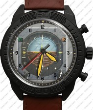 Flugzeug Horizon Instrument Armee Stil Lederarmband Armbanduhr