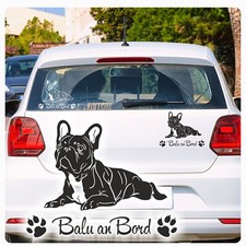 Auto Aufkleber Französische Bulldogge Name an Bord Hund Pfoten Sticker A642