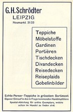 G.H.Schrödter Leipzig ECHTE PERSER-TEPPICHE Historische Reklame von 1908