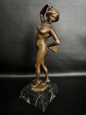 Jugendstil Bronze Akt Tänzerin mit Tamburin & Kastagnetten auf Marmorsockel sign