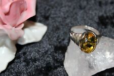 Silberring Edelsteinring Silber 925 grüner Bernstein Große-60 (19,1 mm )