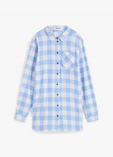 Neu Flanell-Longbluse aus reiner Baumwolle Gr. 42 Perlblau Weiß Damen Bluse