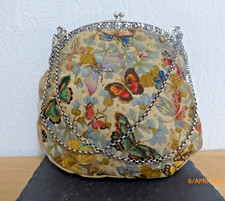 antike Gobelin Handtasche mit 800ter Silberbügel- Petite Point - Schmetterlinge
