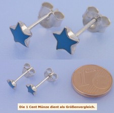 Echt 925 Silber Ohrstecker Stern in Blau Emaillelack in Herzform Paar in 5 mm