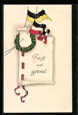Durch Kampf zum Sieg!, Kranz mit Fahnenband und Flaggen, Ansichtskarte 1915 