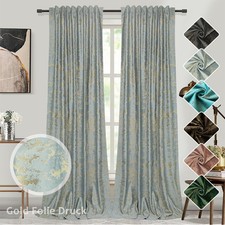 2er Set Verdunklungsvorhänge Samtvorhang Gardinen Kräuselband Gold Folie Druck